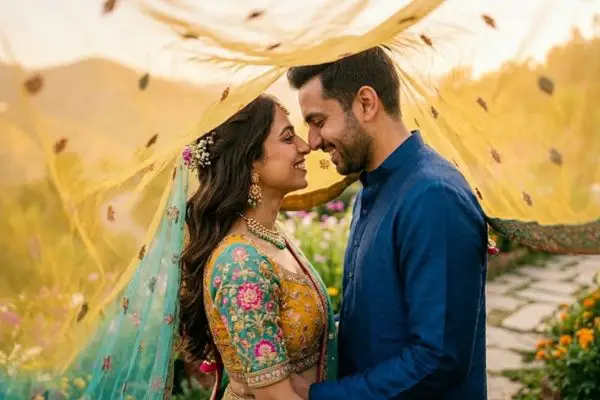 The Behind the Veil or Dupatta Wrap Pose
